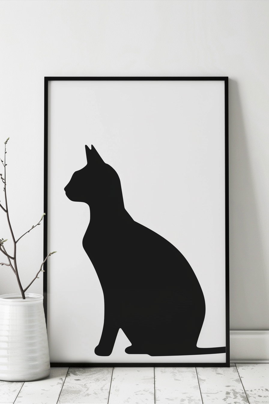 Abstract cat poster with simple shapes in black ink
