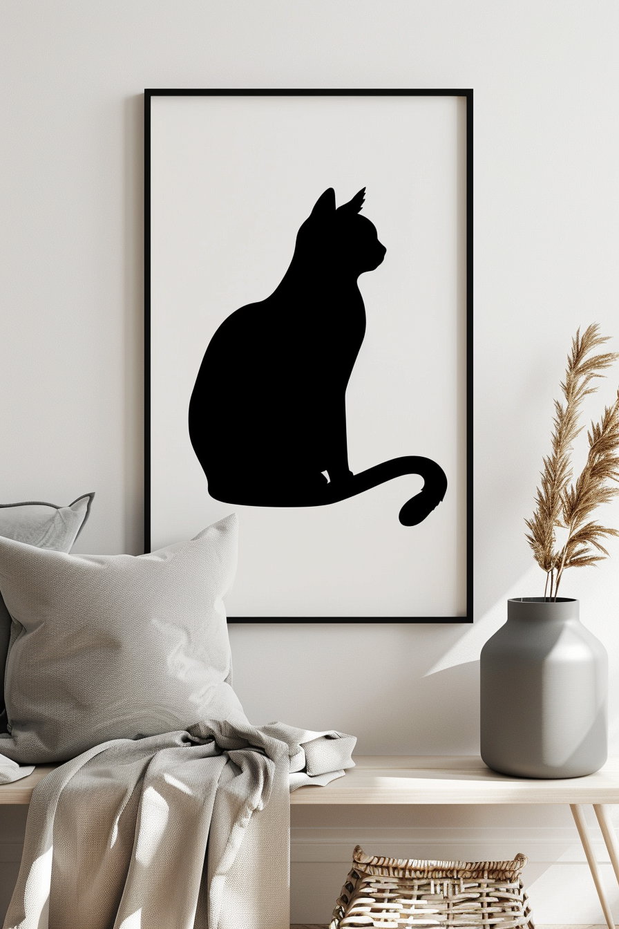 Abstract cat design with simple shapes in black ink