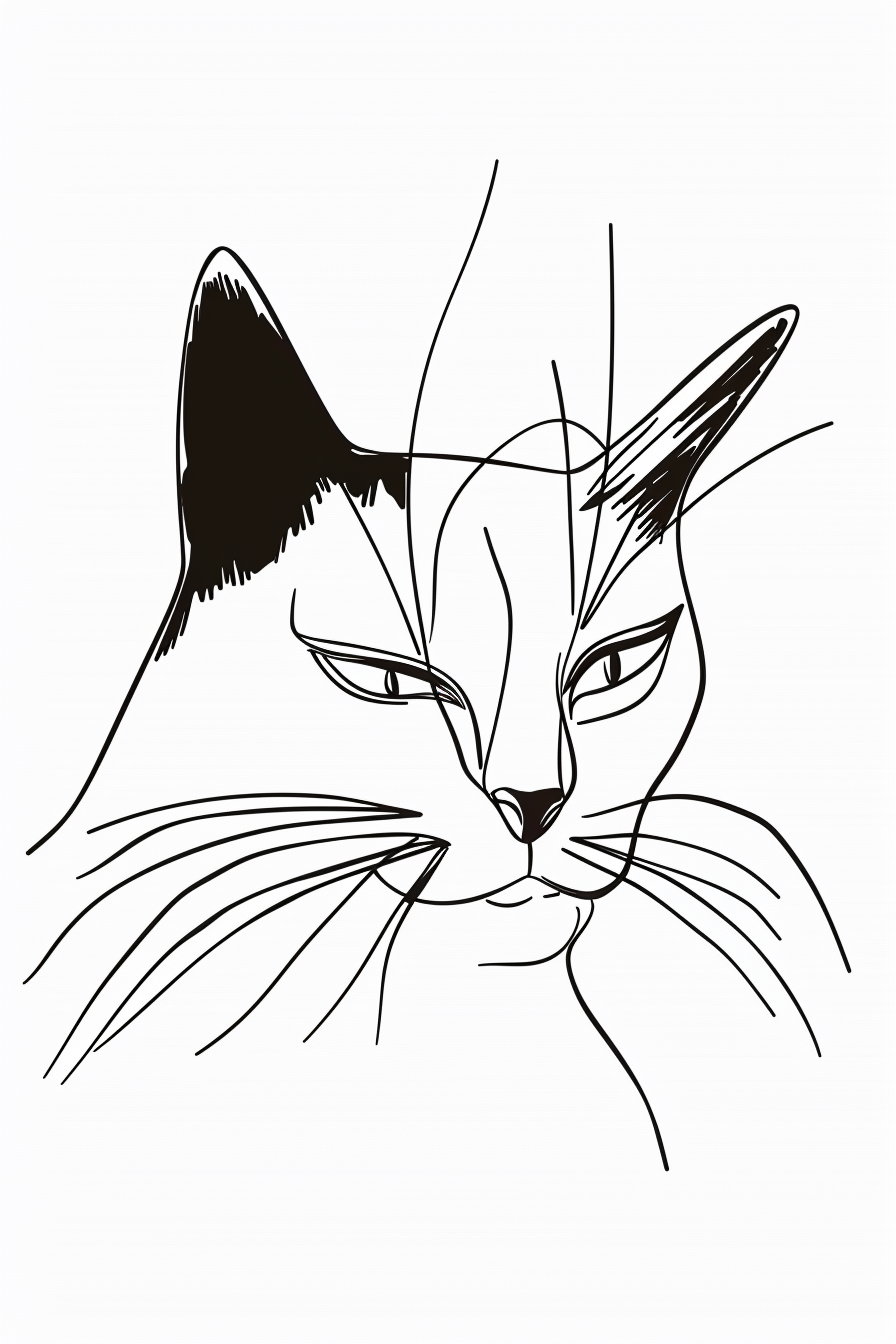 Elegant line art cat poster on white background