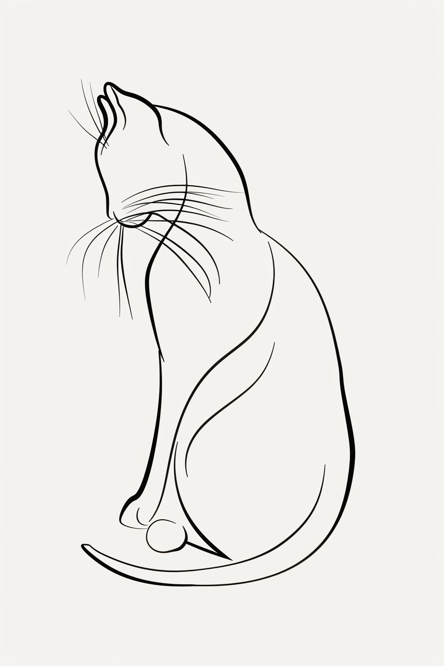 Elegant line art cat poster on white background