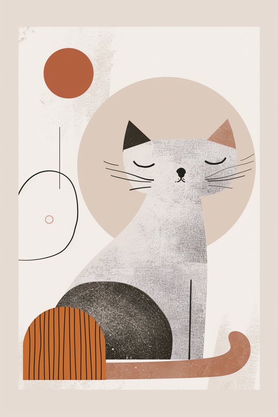 Minimalist cat art with organic shapes on beige background