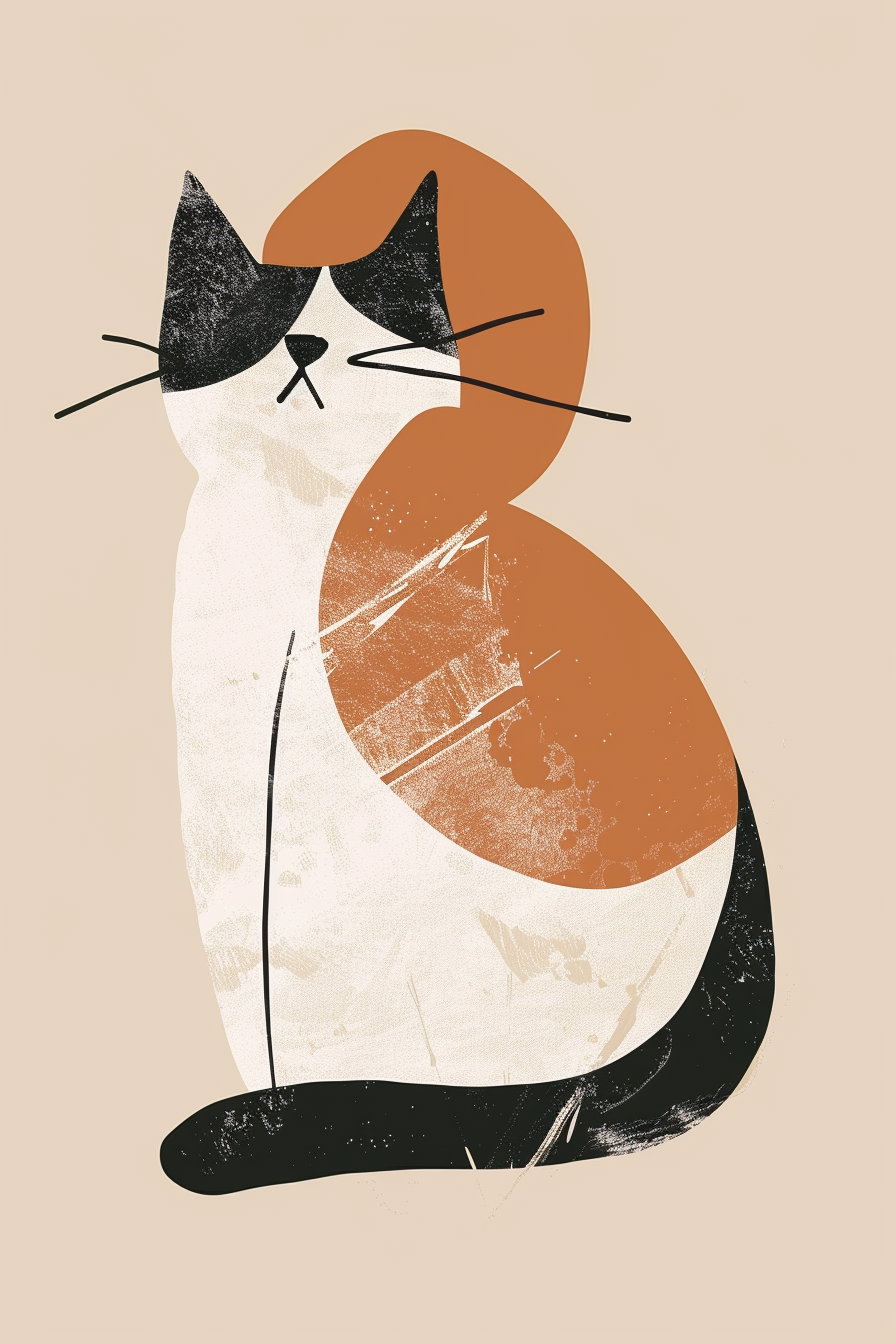 Minimalist cat art with organic shapes on beige background