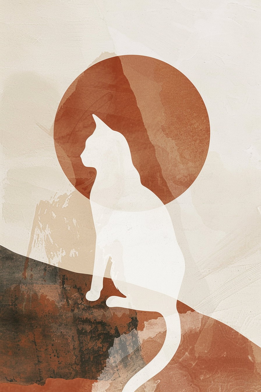 Minimalist cat wall art in terracotta and beige tones