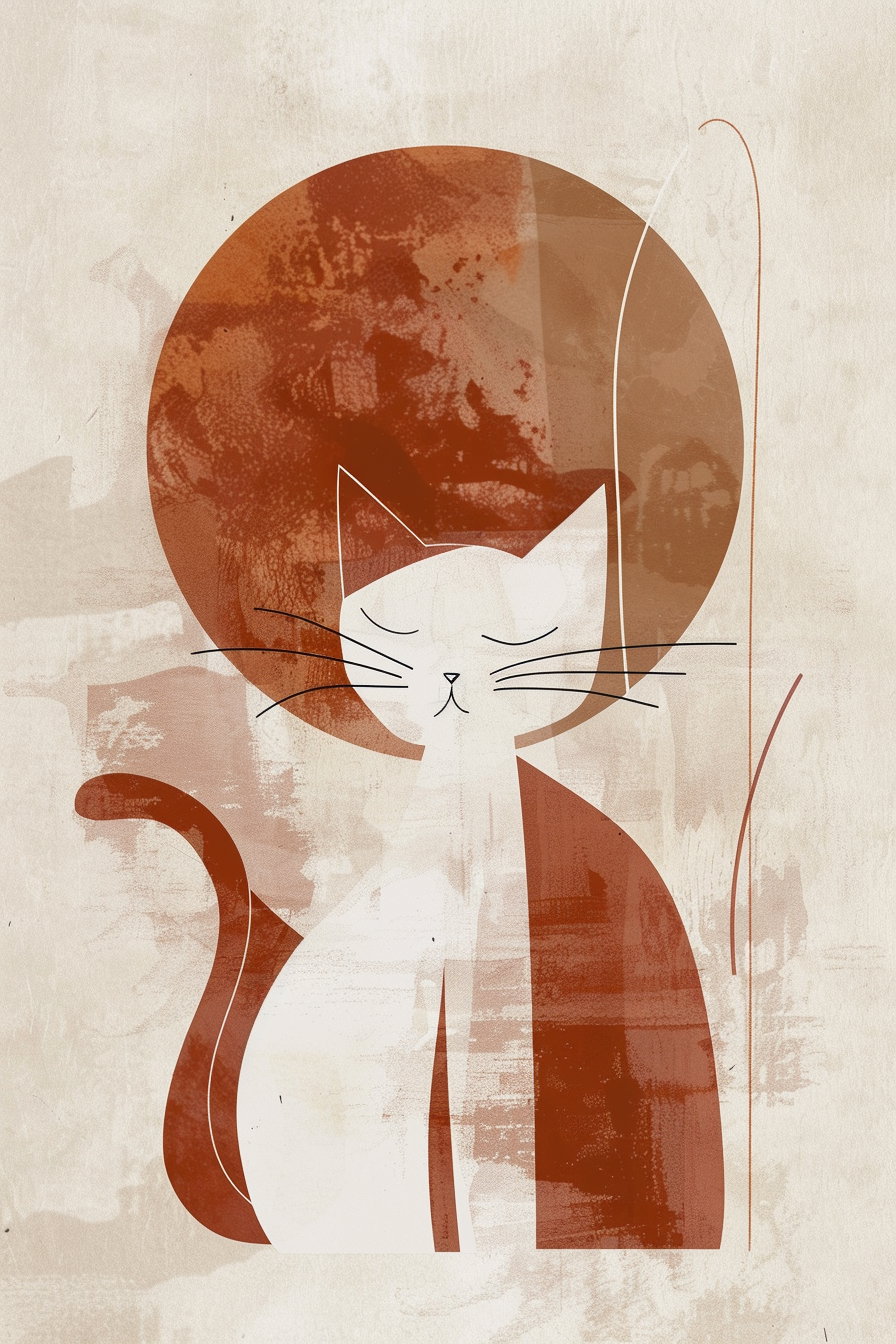 Minimalist cat wall art in terracotta and beige tones