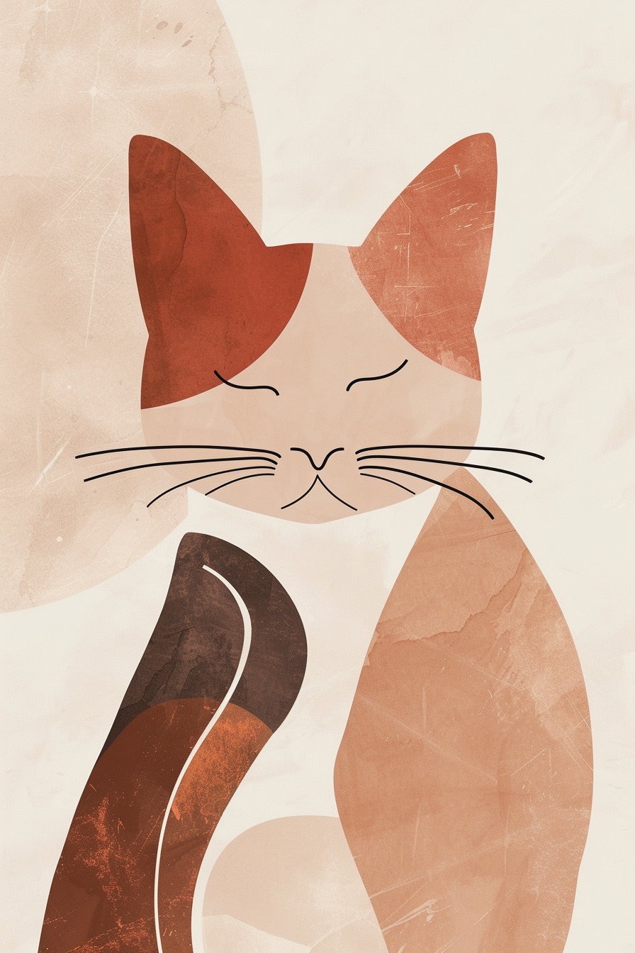 Abstract cat wall art in earthy tones and soft gradients