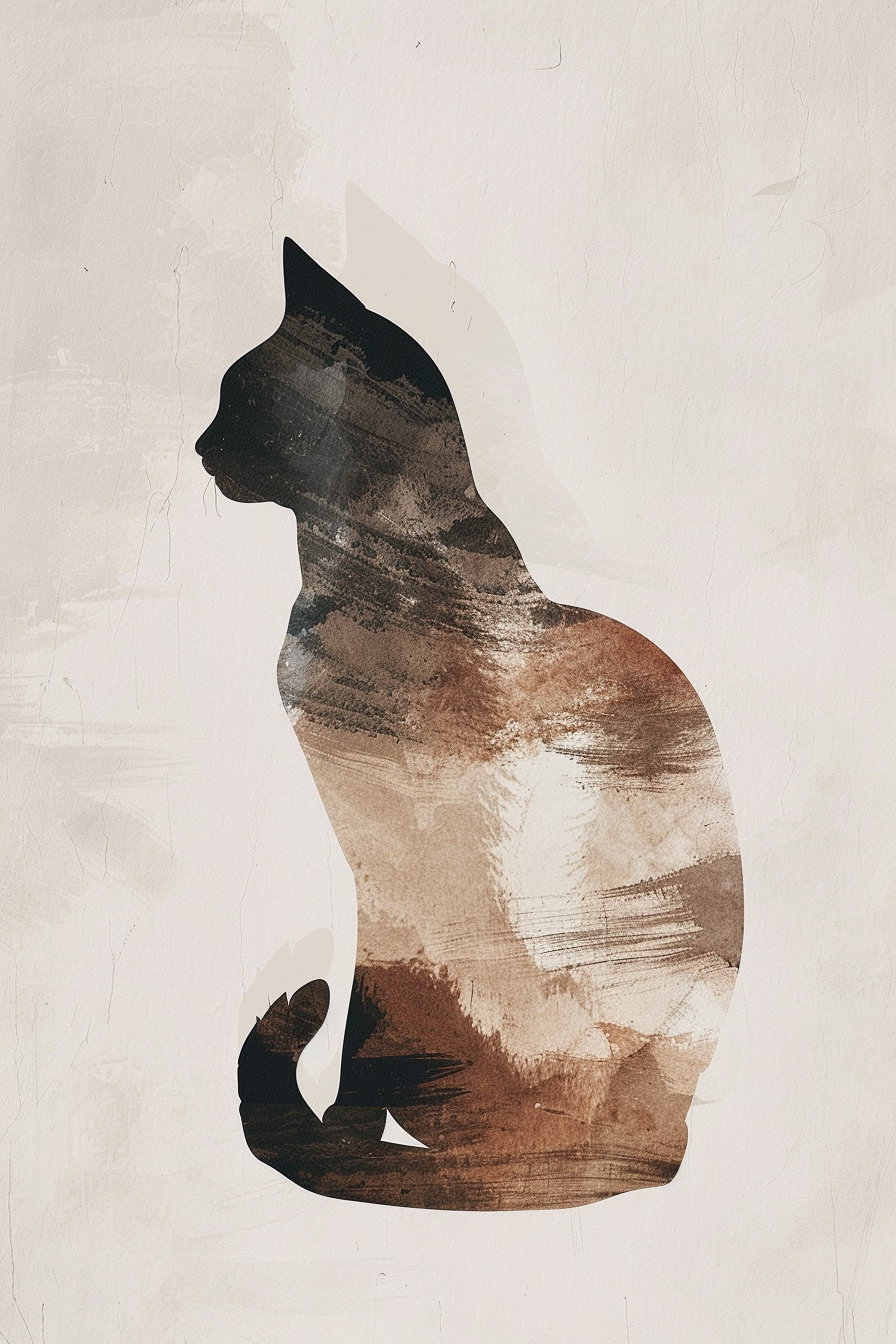 Abstract cat wall art in earthy tones and soft gradients