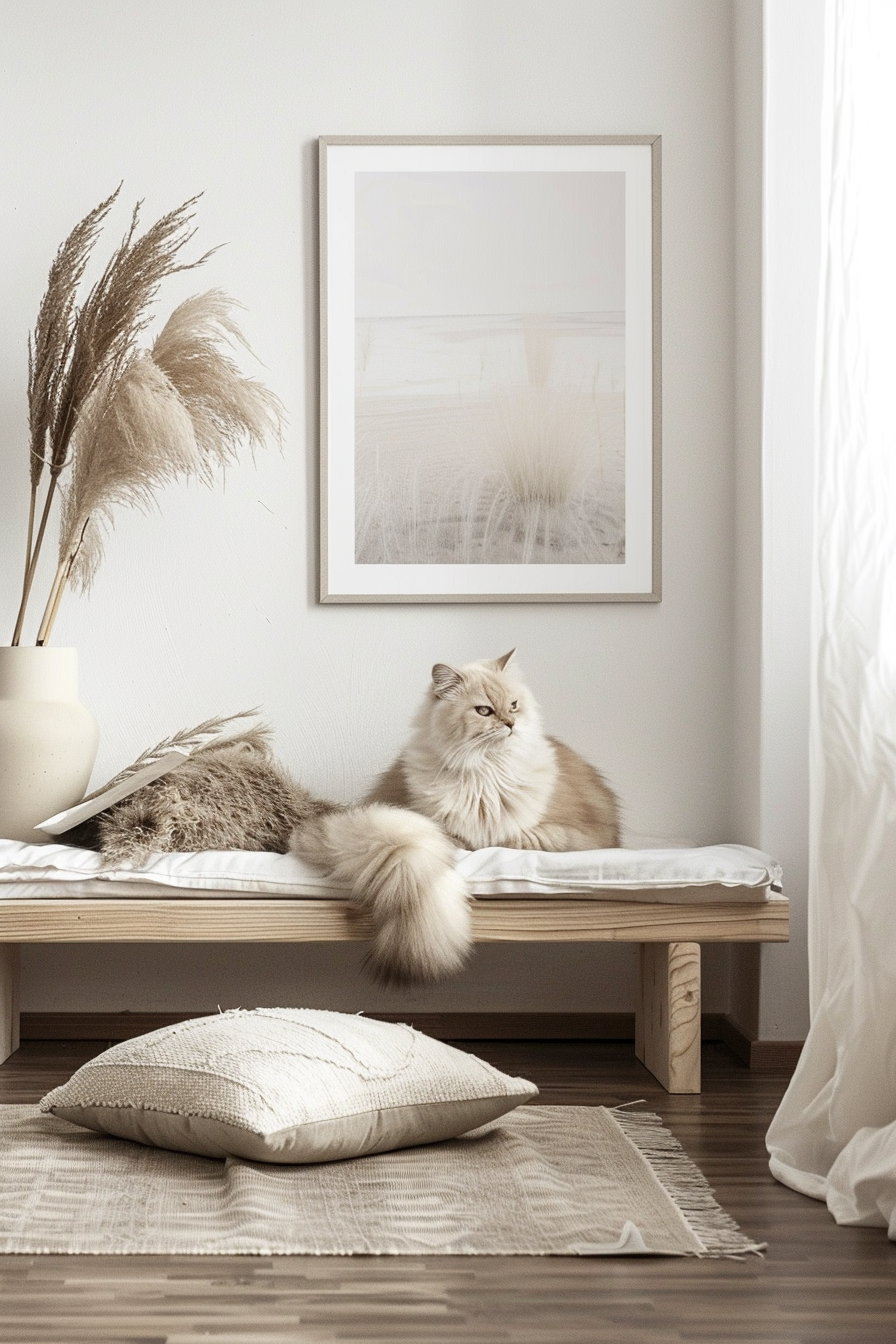 Minimalist cat artwork in soft neutral tones for cozy decor