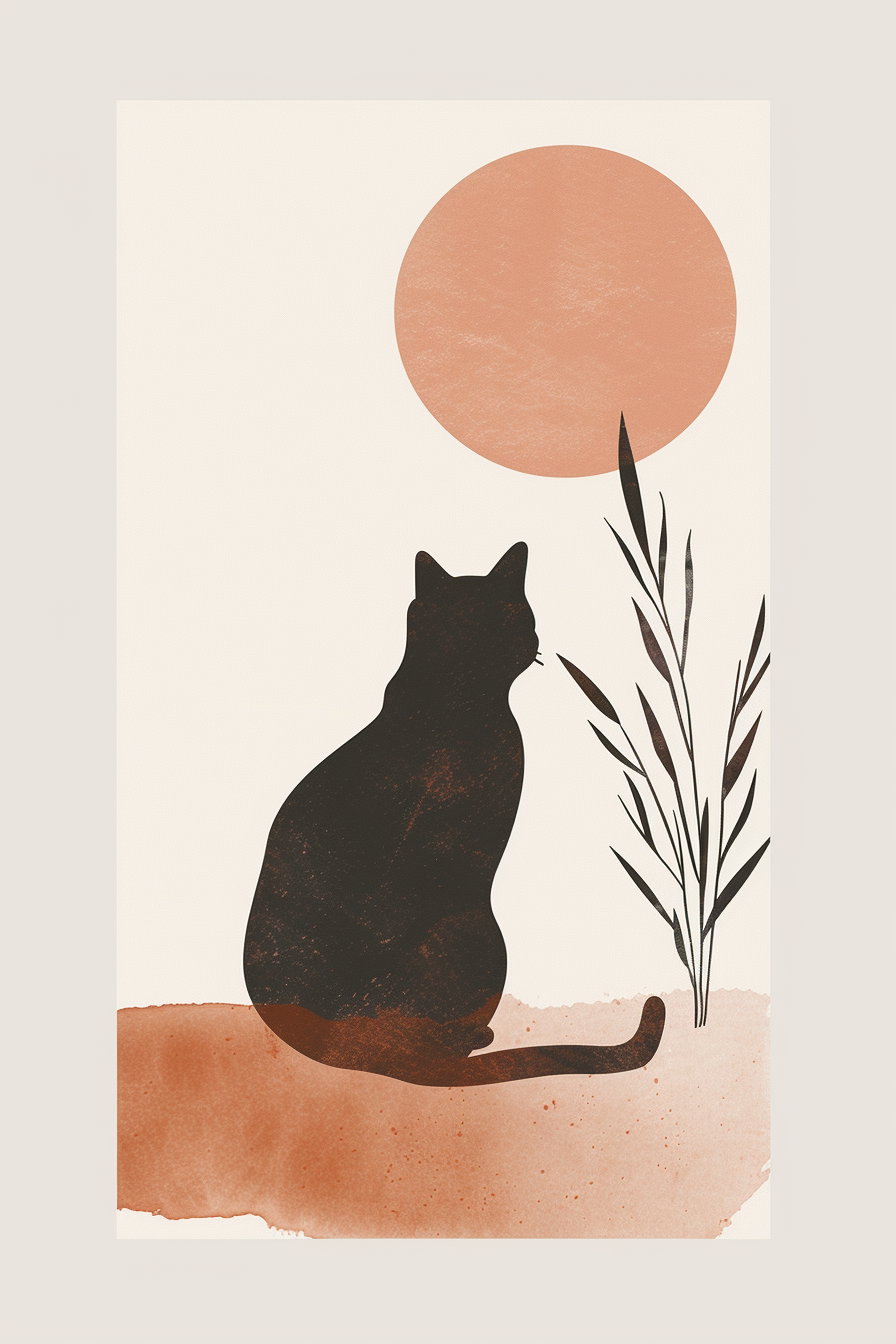 Minimalist cat art in soft neutral colors for cozy decor