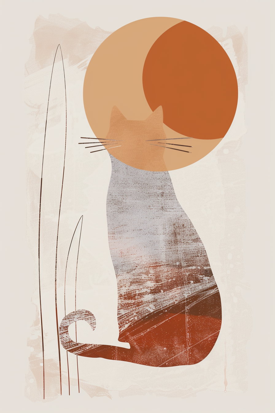 Minimalist cat wall art in soft neutral tones