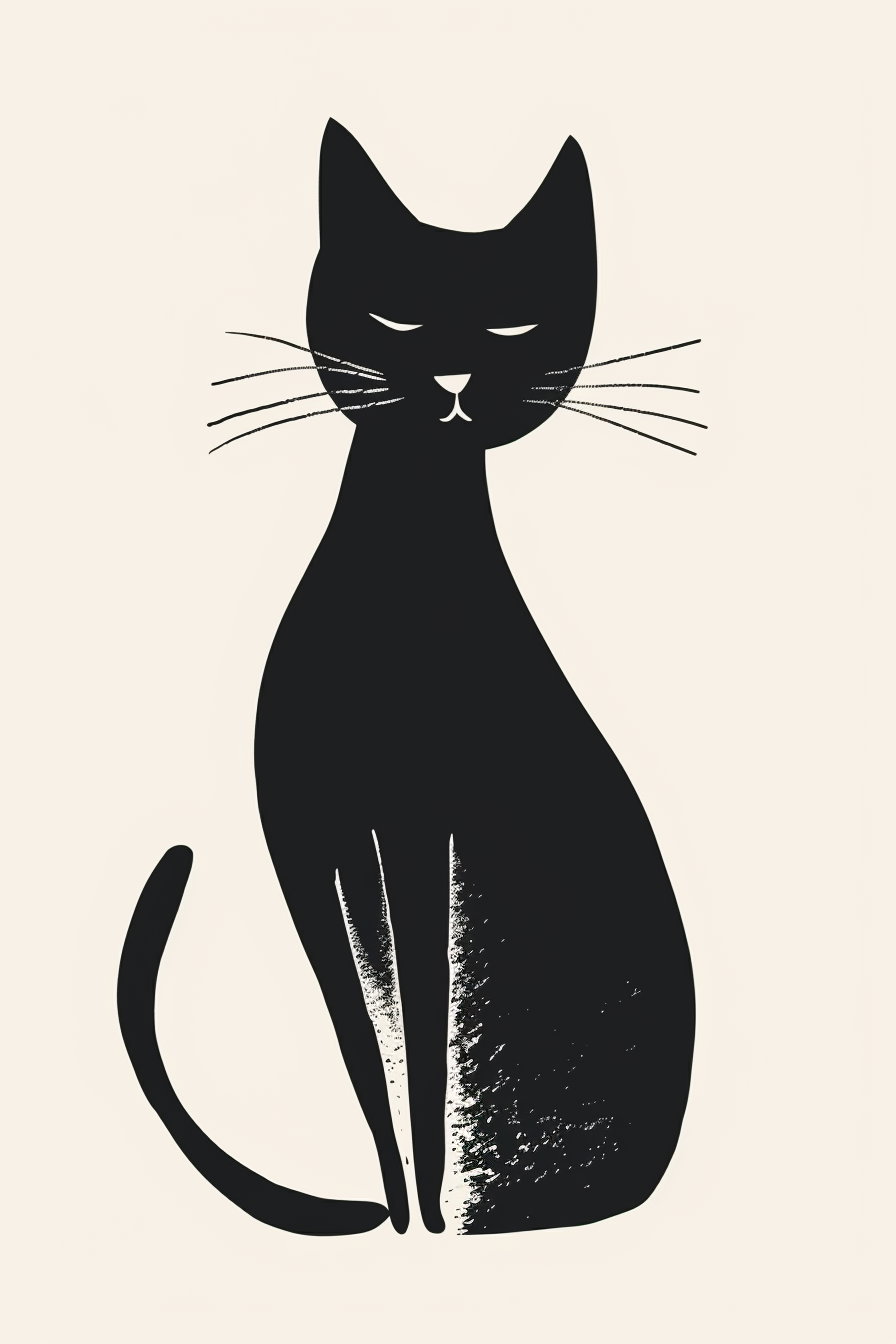 Abstract black and white cat art with simple shapes