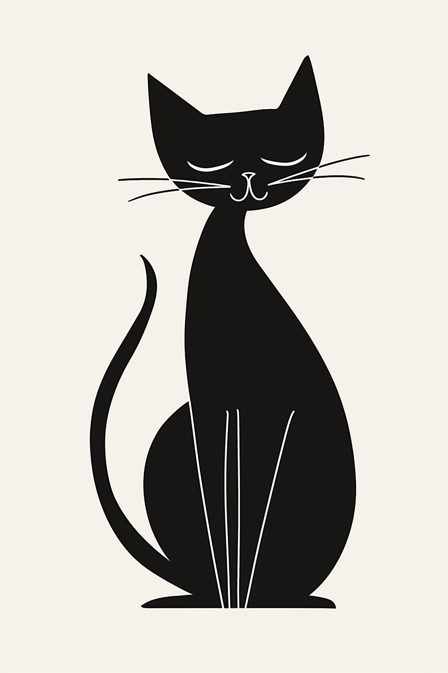 Abstract black and white cat wall art with simple shapes