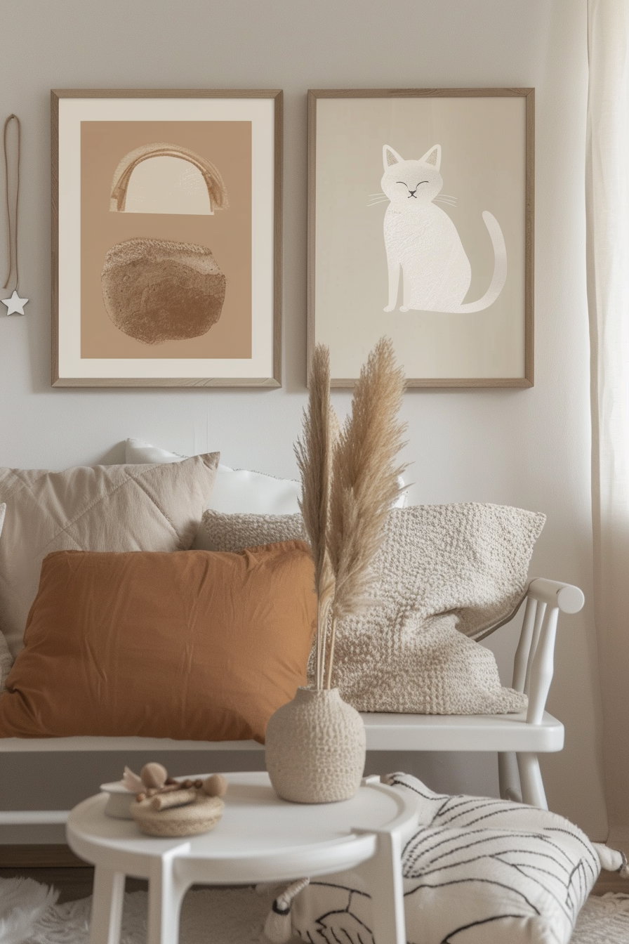 Boho cat printable posters in warm neutral tones