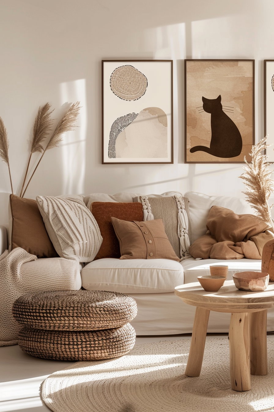 Boho cat printable posters in warm neutral tones
