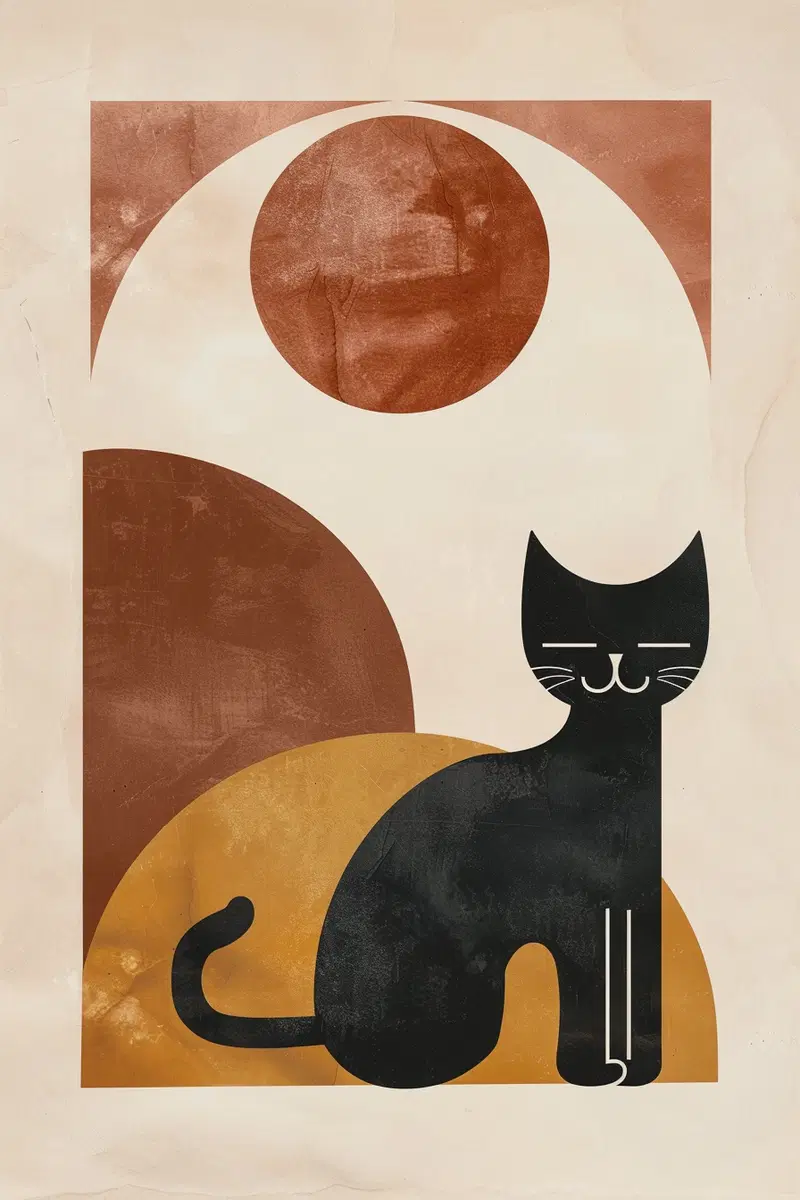 Boho Minimalist Cat Printable Wall Art with Arch Shapes