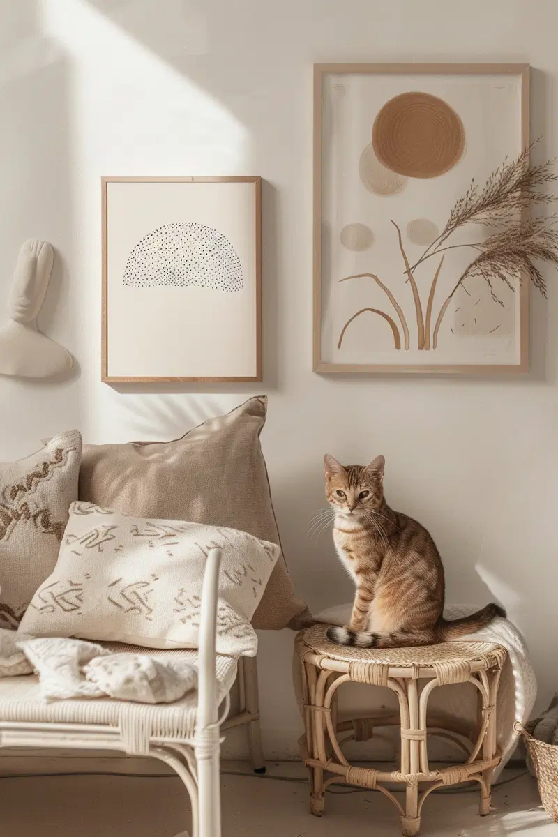 Boho Minimalist Cat Printable Wall Art with Arch Shapes