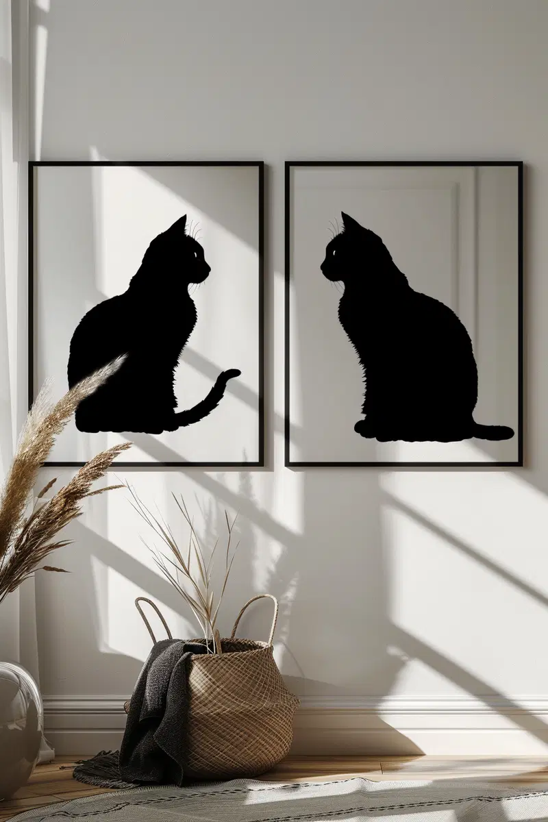 Minimalist Cat Wall Art Set of 2 Prints for Modern Decor
