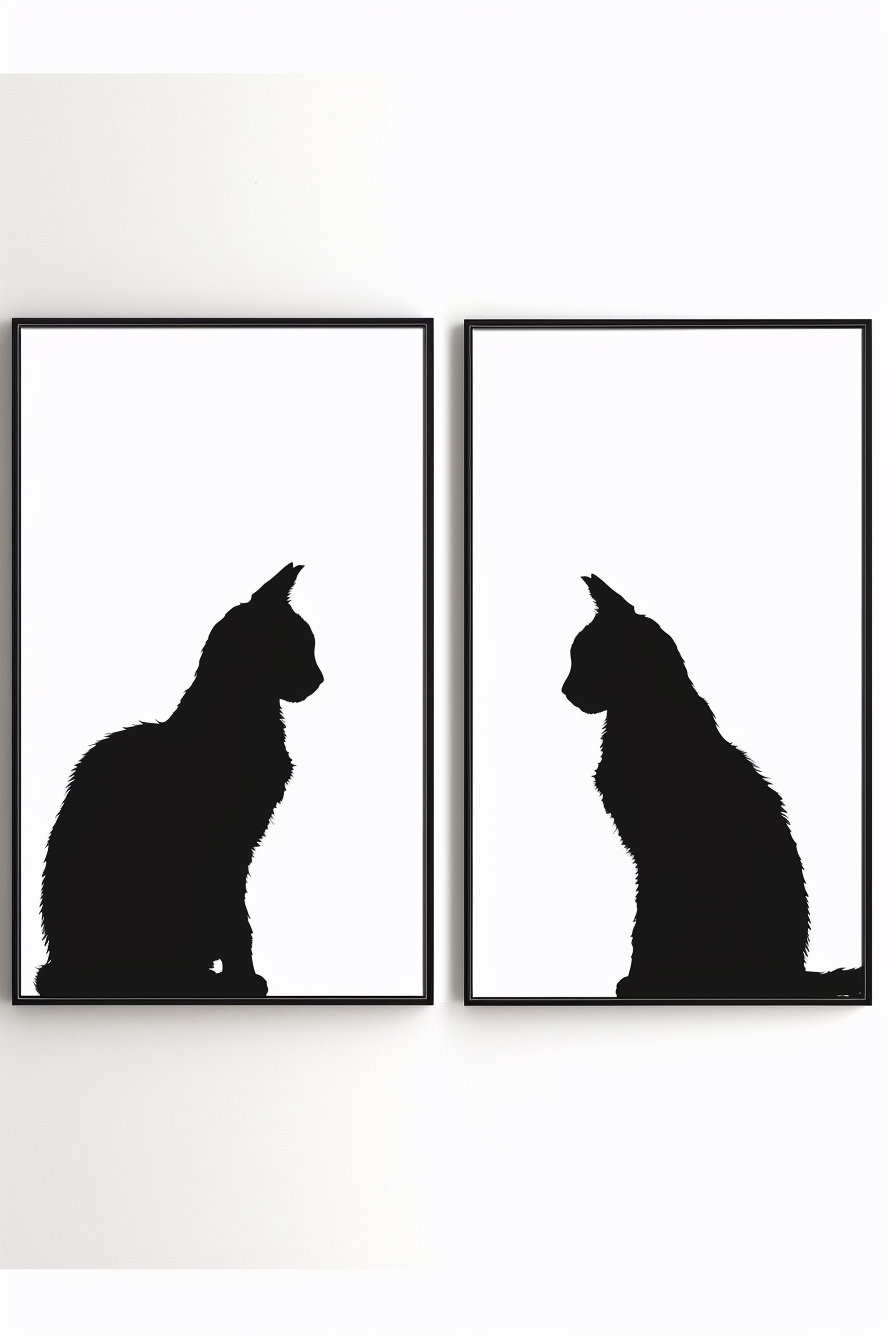 Minimalist cat silhouettes on white background modern wall art