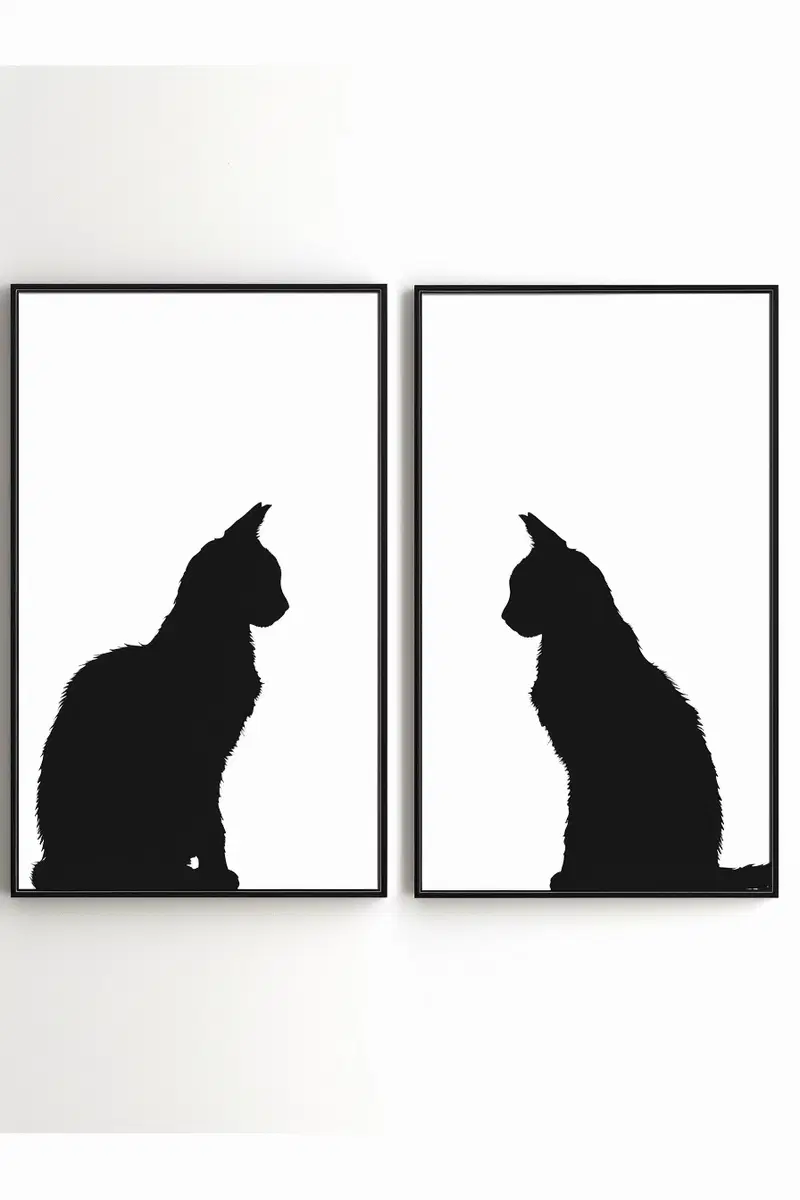 Minimalist Cat Wall Art Set of 2 Prints for Modern Decor