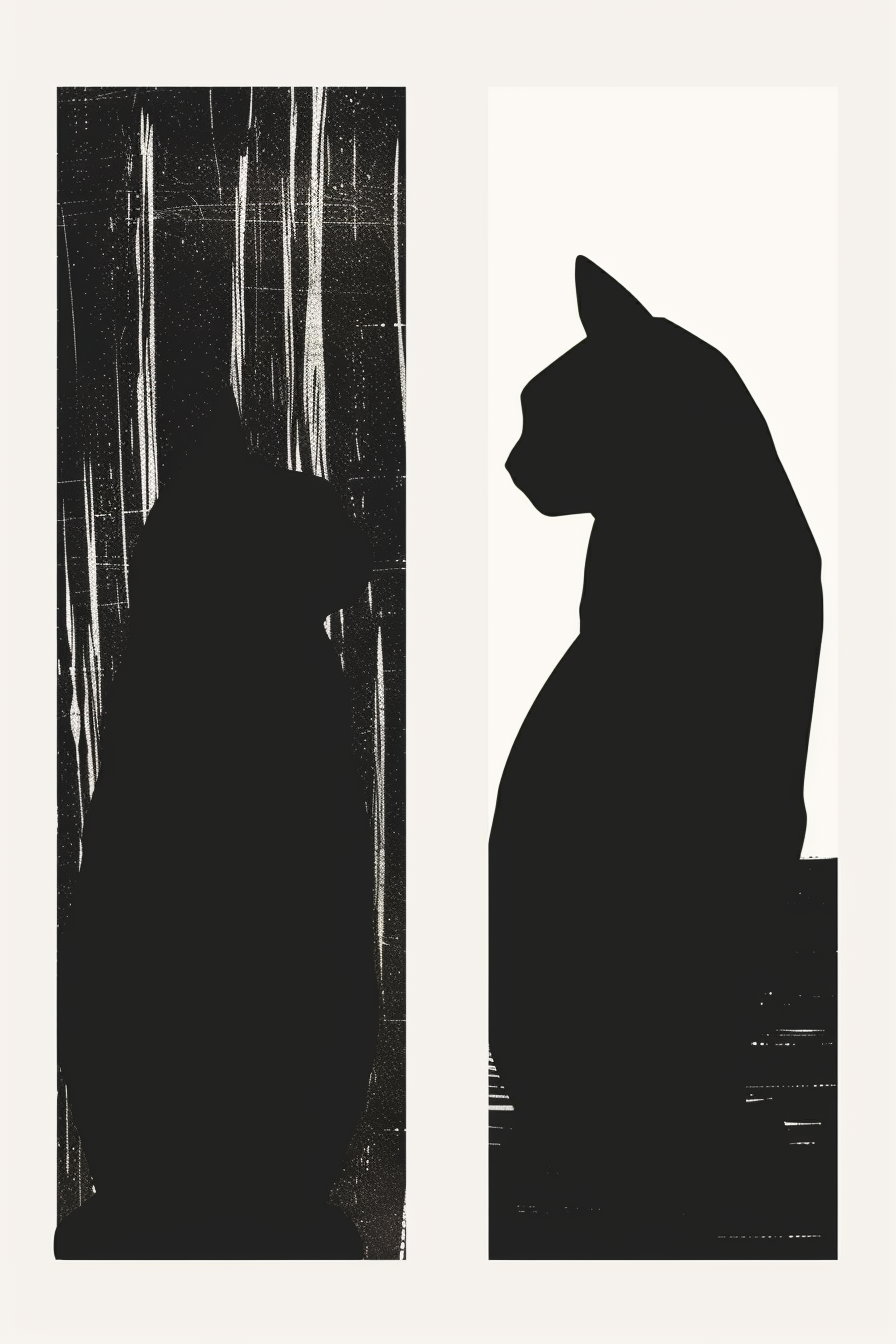 Minimalist black cat silhouettes in high contrast art prints