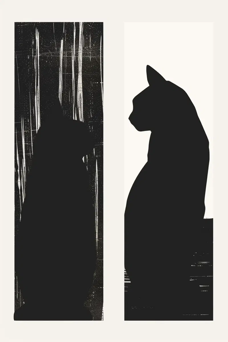 Minimalist Black Cat Silhouette Wall Art Set of 2 Prints