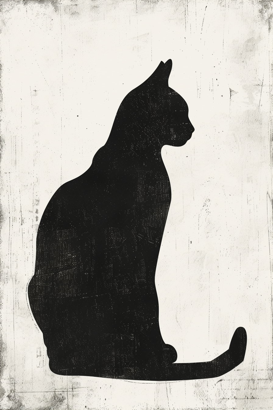 Minimalist black cat silhouettes in high contrast art prints