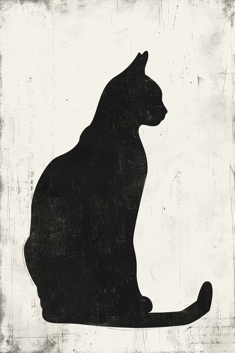 Minimalist Black Cat Silhouette Wall Art Set of 2 Prints