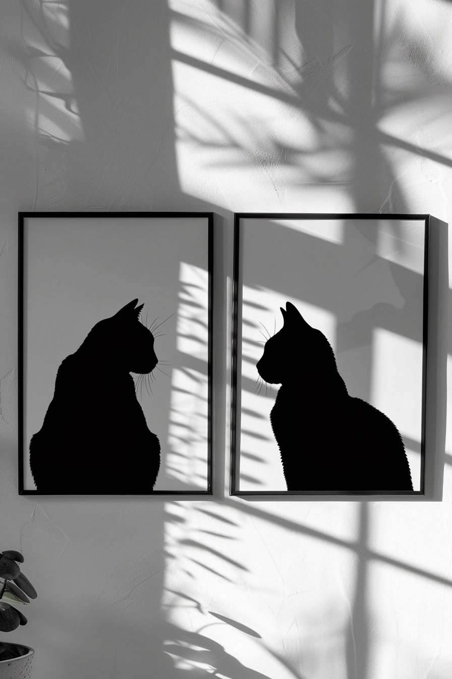 Minimalist black cat silhouettes in modern printable decor