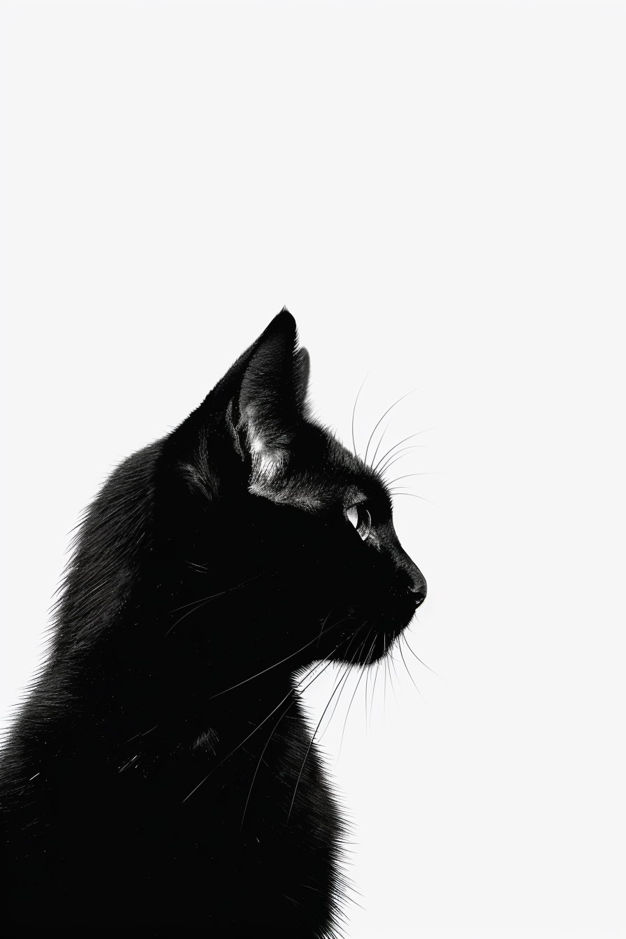 Minimalist black cat silhouette in spacious gallery-style art