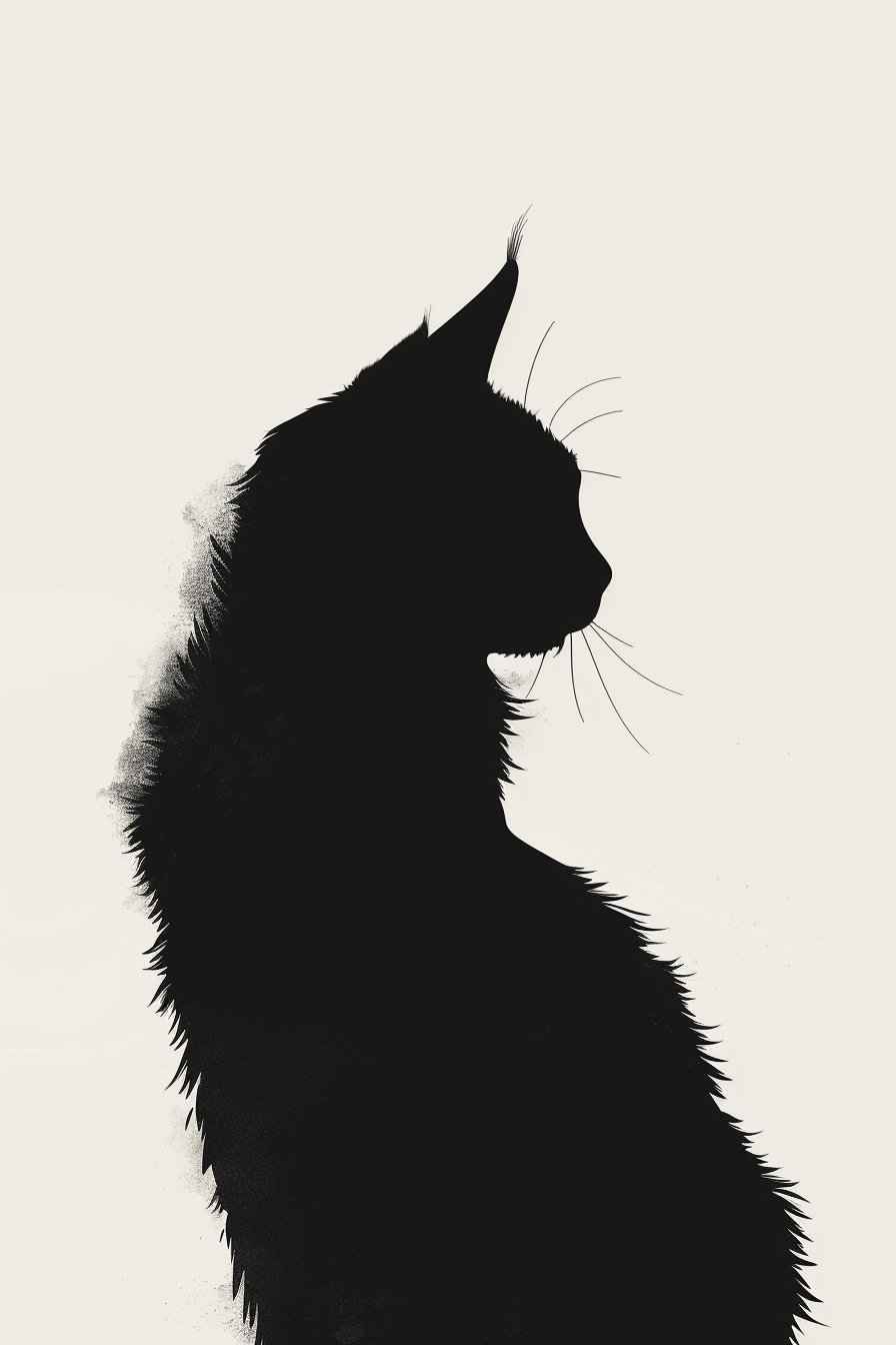 Minimalist black cat silhouette in spacious gallery-style design