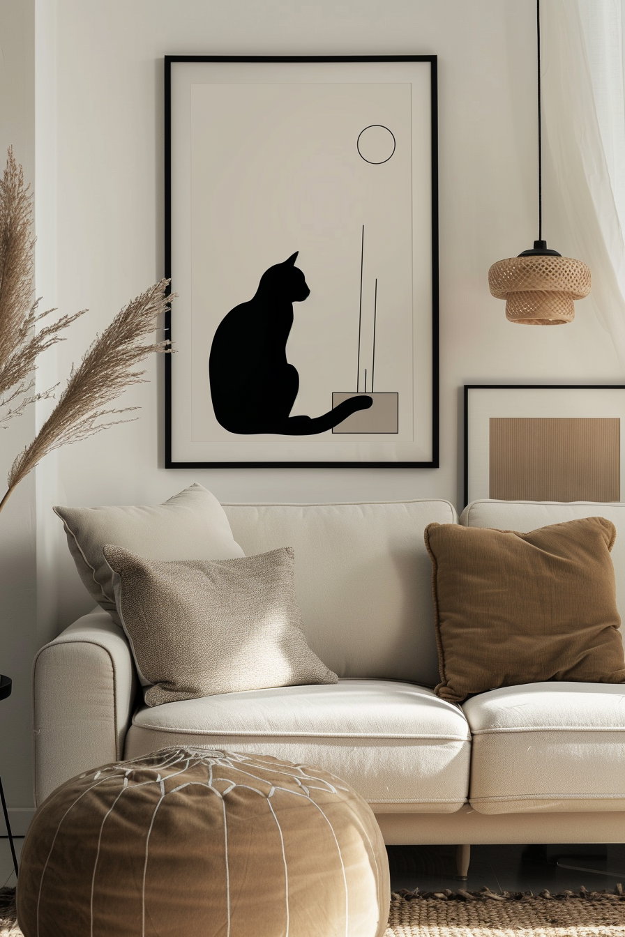 Minimalist black and white cat wall art printable