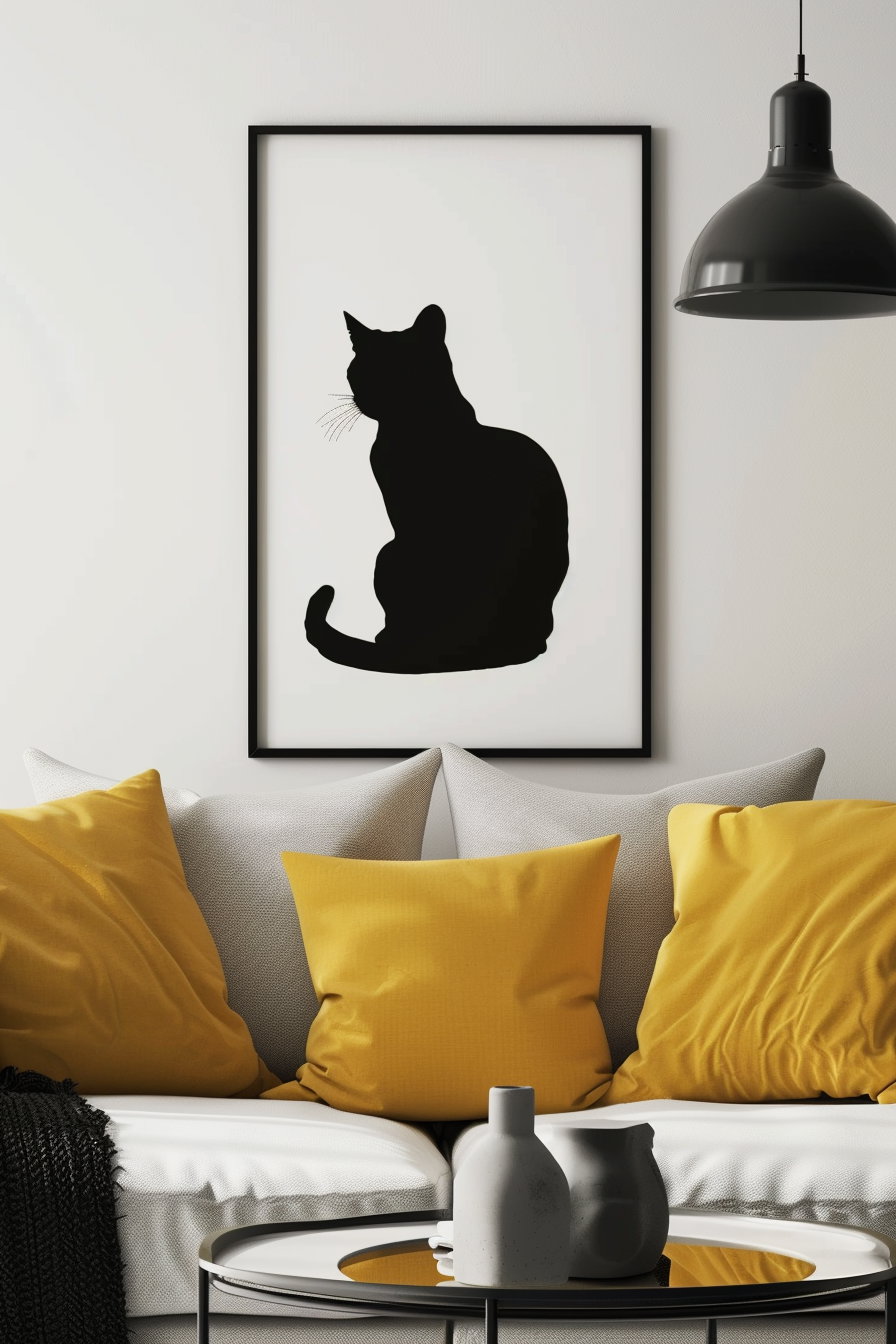 Minimalist black and white cat wall art printable design