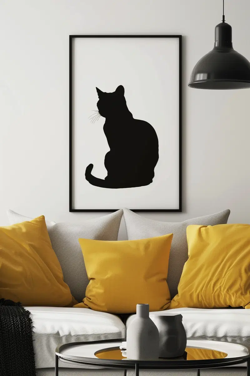 Minimalist Cat Wall Art Printable in Black and White