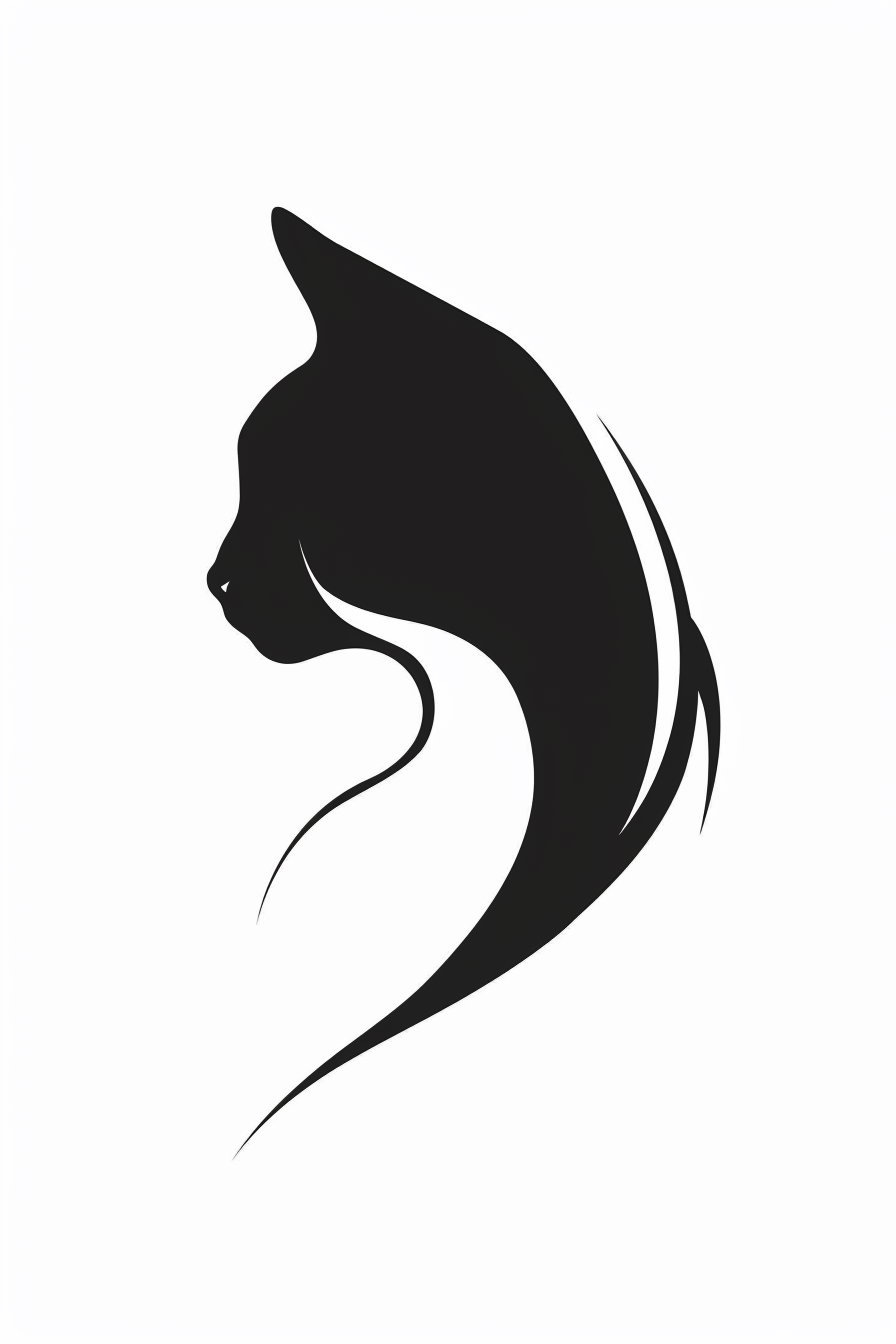 Abstract black and white cat poster with smooth curves