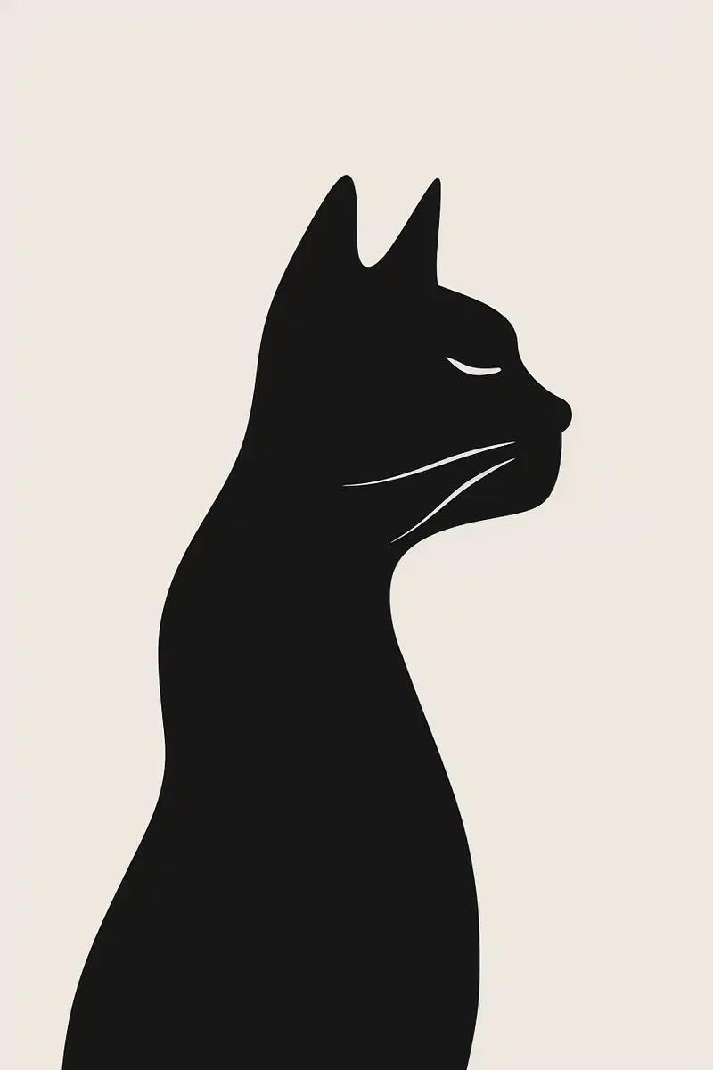 Abstract Cat Printable Wall Art in Minimalist Black and White