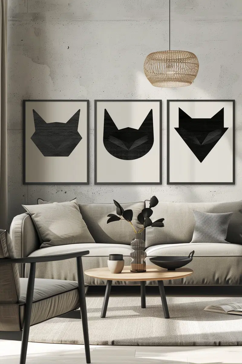 Geometric Black and White Cat Printable Wall Art Bundle