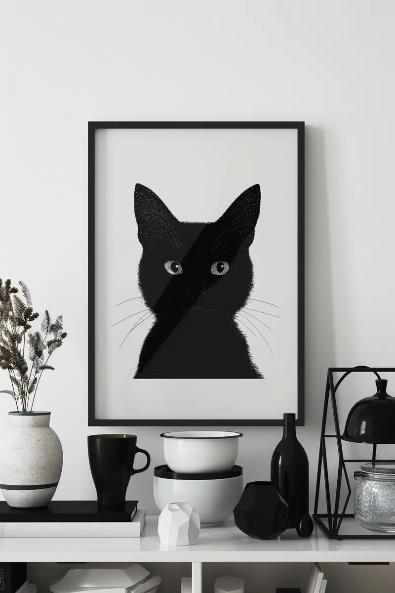 Modern Black Cat Printable Wall Art for Luxury Decor