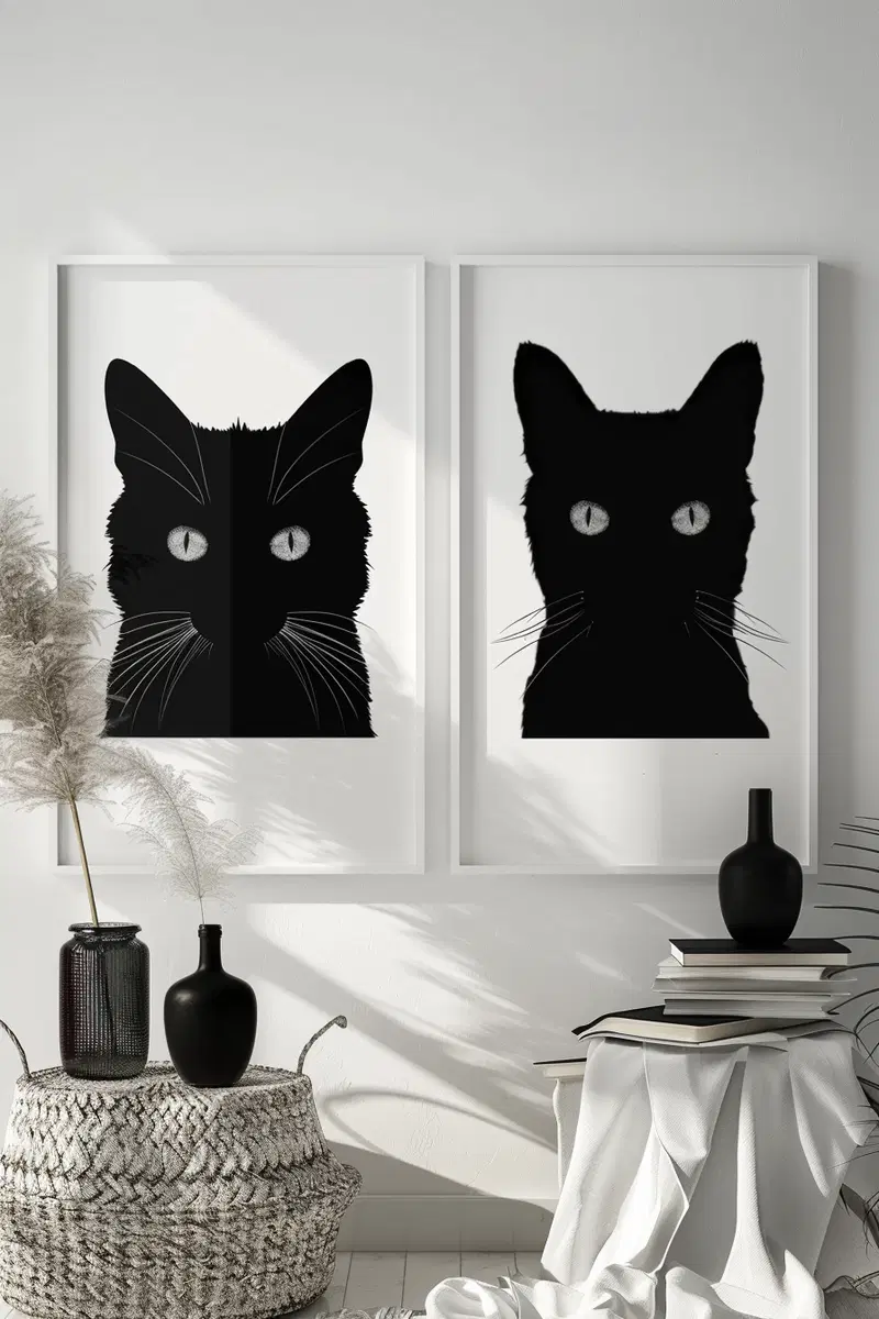 Minimalist Cat Wall Art Printable Decor Bundle
