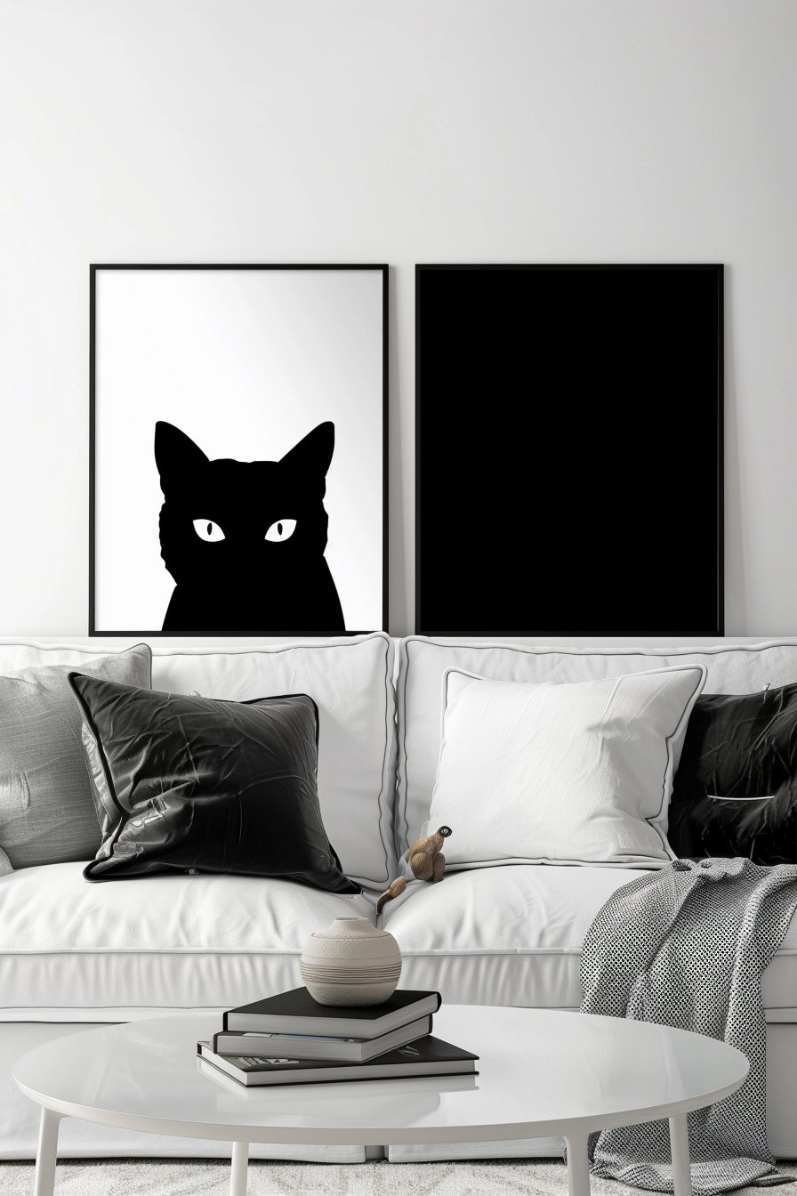 Minimalist black and white cat poster set for modern decor