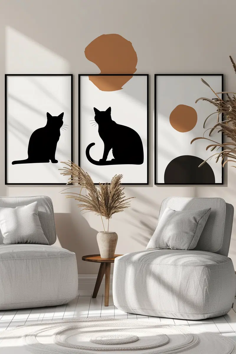 Modern Cat Printable Wall Art Set for Minimalist Decor