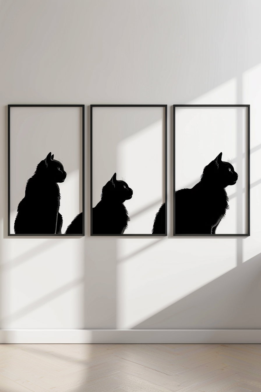 Minimalist black and white cat wall art printable bundle