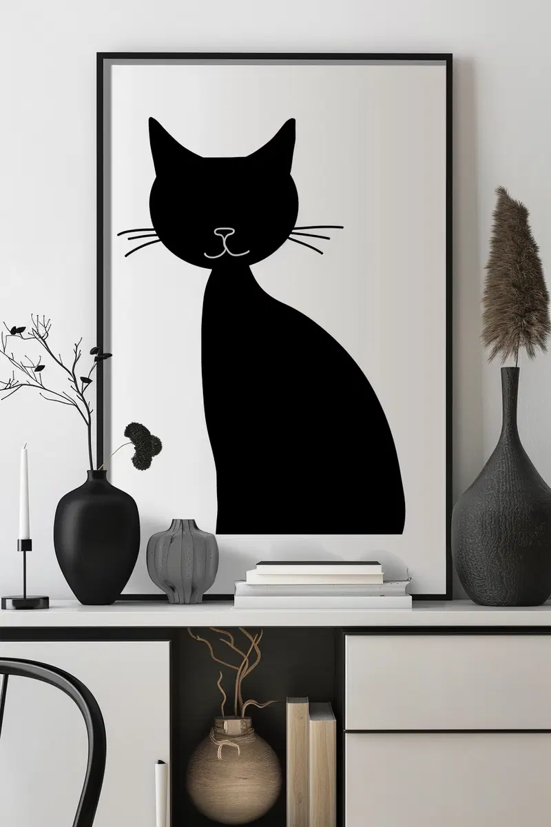 Modern Abstract Cat Wall Art Printable for Minimalist Decor
