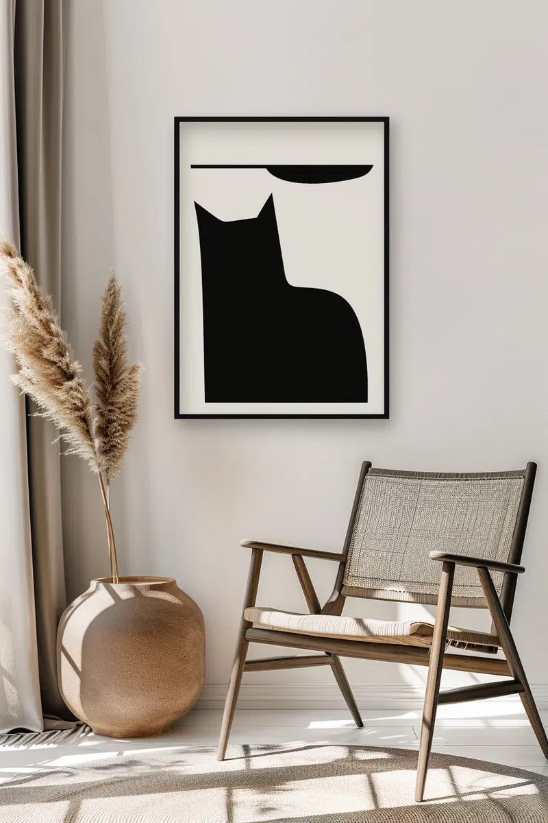 Modern Abstract Cat Wall Art Printable for Minimalist Decor