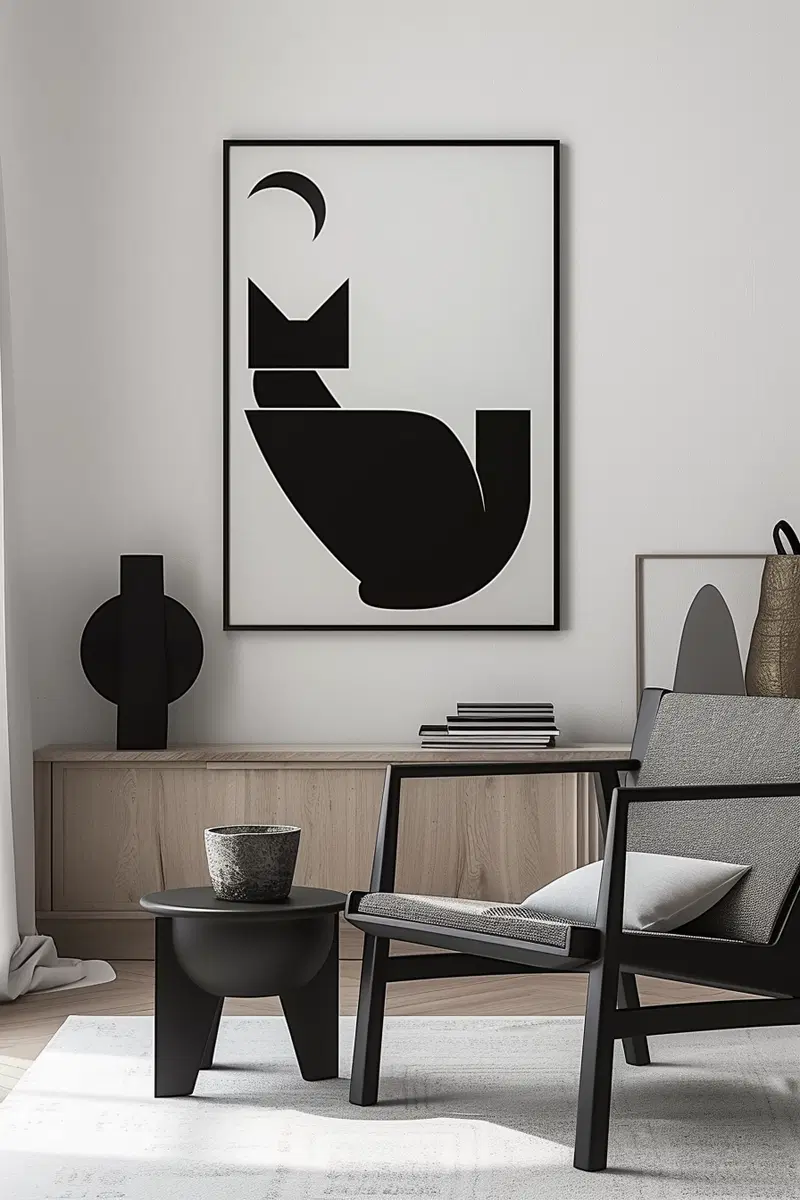 Modern Abstract Cat Wall Art Printable for Minimalist Decor