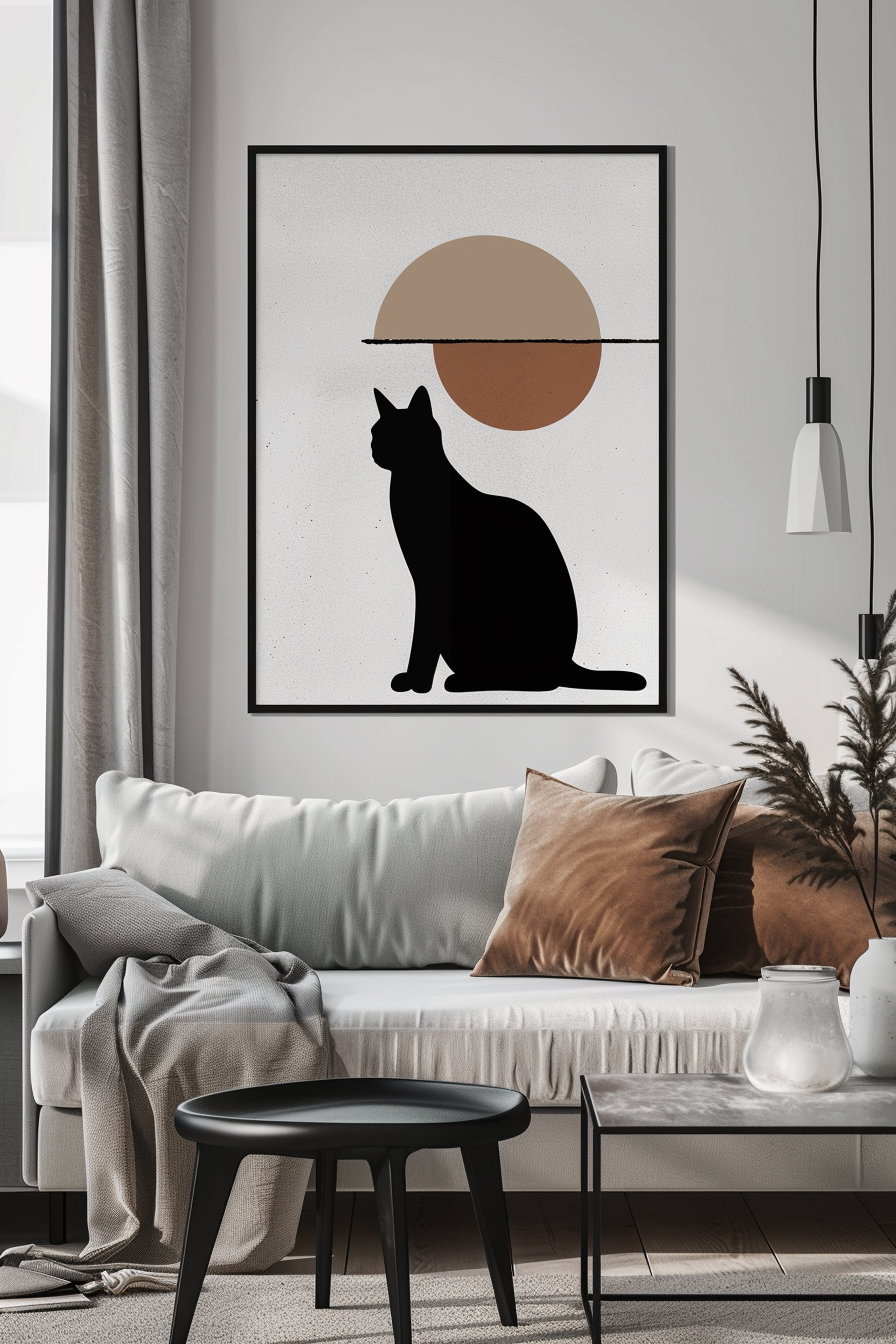 Abstract modern cat poster with minimalistic design and clean layout