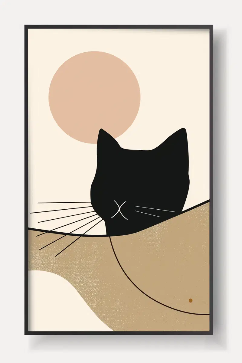Modern Abstract Cat Printable Wall Art for Minimalist Decor