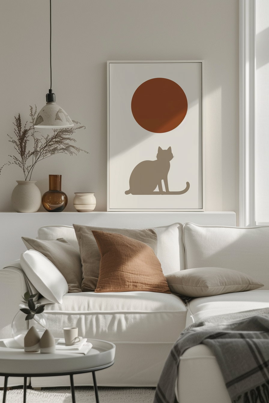 Abstract modern cat poster with minimalist design elements