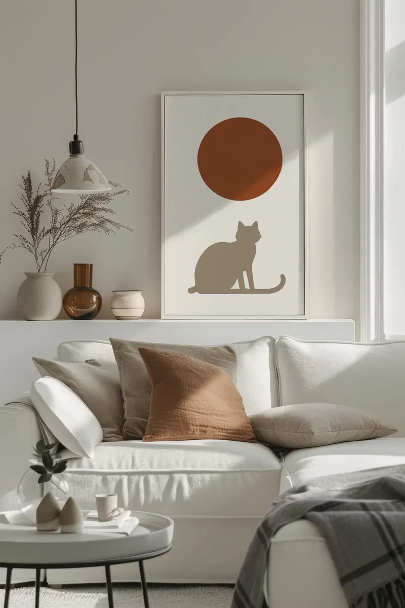 Modern Abstract Cat Printable Wall Art for Minimalist Decor