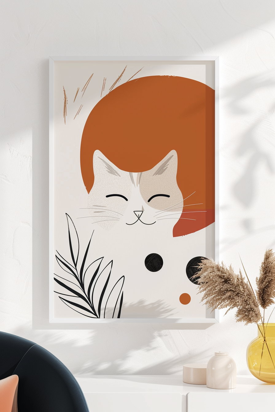 Abstract modern cat poster with minimalist design and clean layout