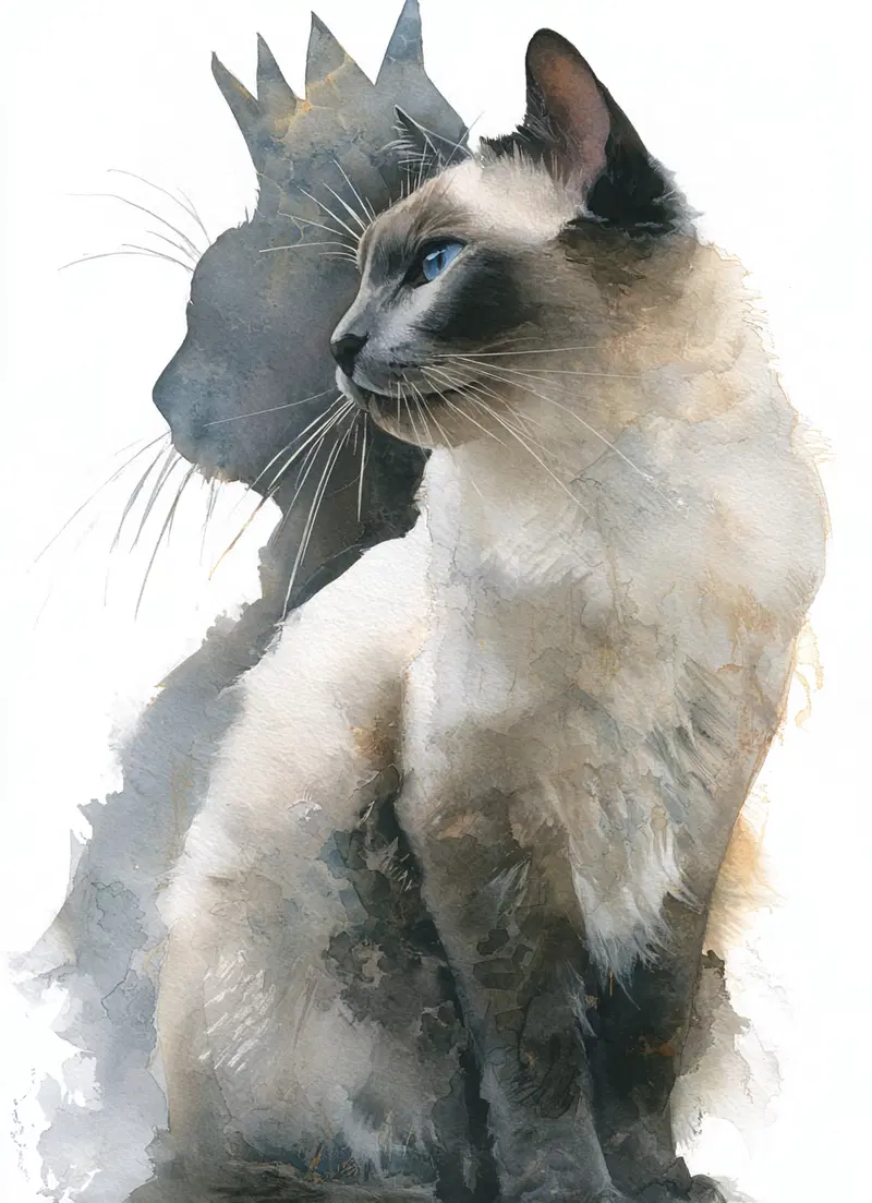 Delicate Watercolor Cat Portrait with Crown Shadow Art Inspiration