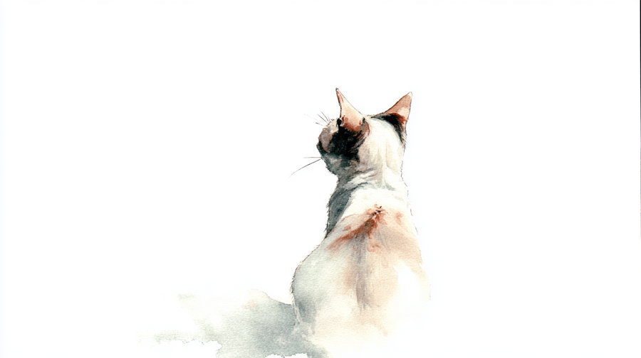 Rear view of a cat in soft watercolor painting